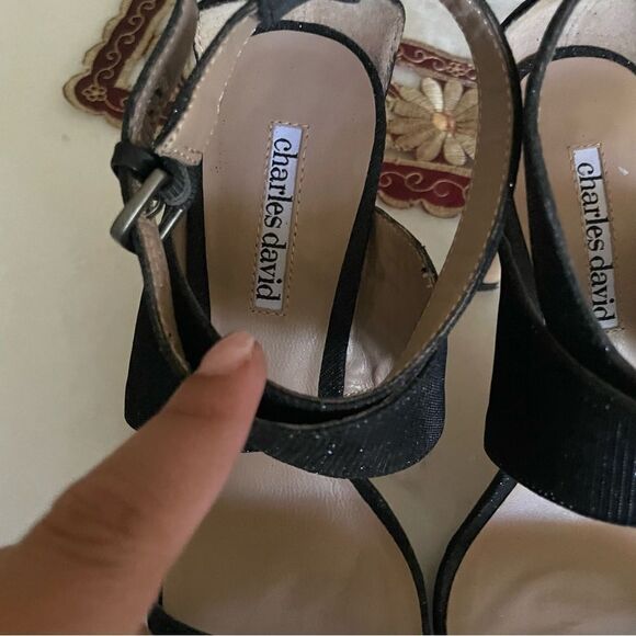 Charles David Black Icon Glitter Sandal Heels- Size 7 - Picture 3 of 6
